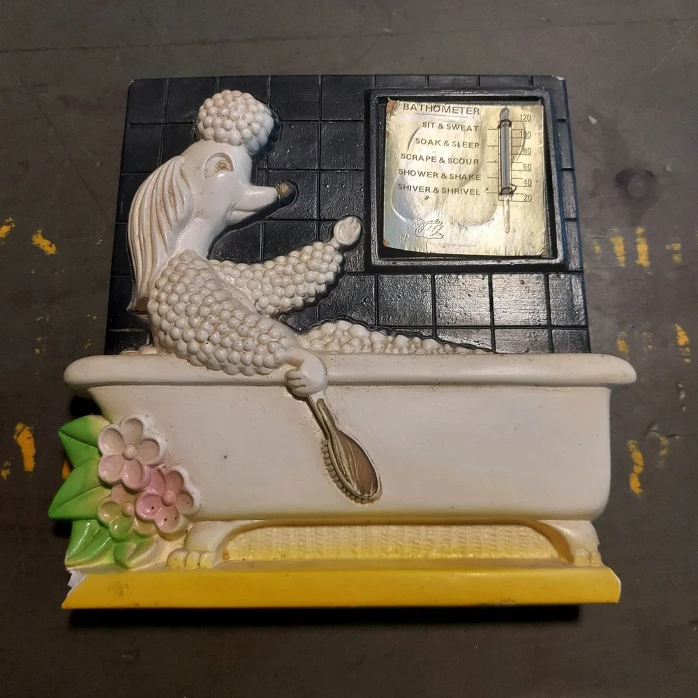 Vintage 1972 Miller Studio Poodle Bathometer Chalkware Thermometer Wall Plaque